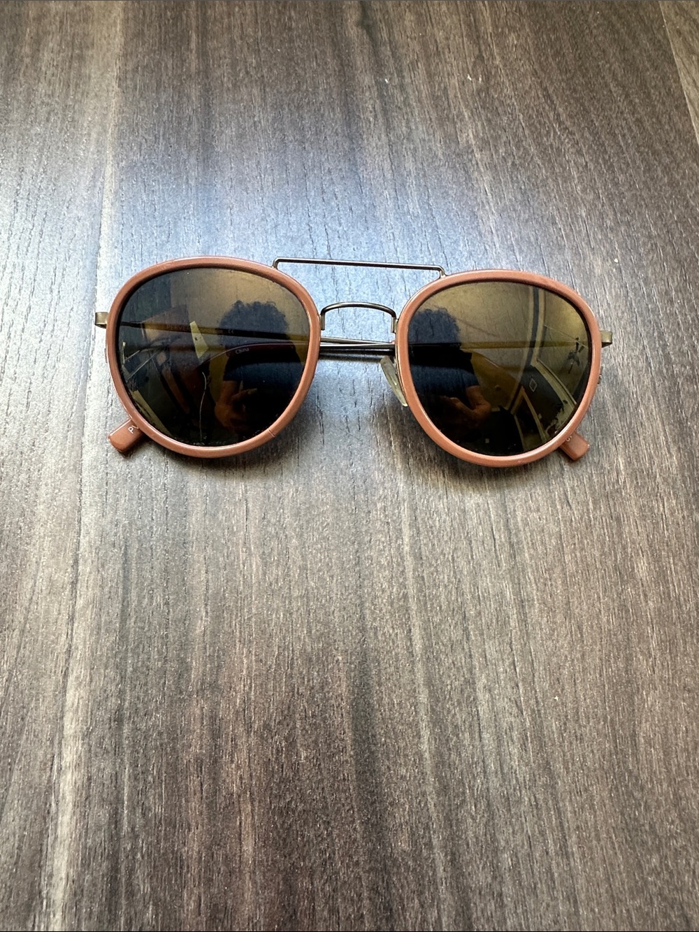 Round Double-Bridge Sunglasses in Brown Frame with Brown Lenses